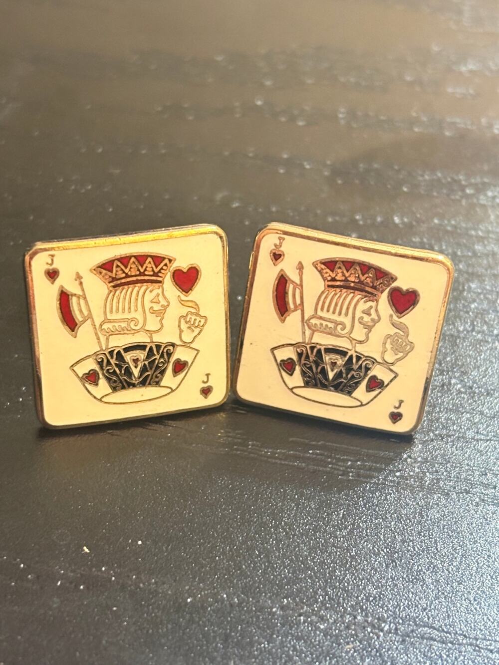 Vintage Jack of Hearts Playing Card Enamel Cufflinks
